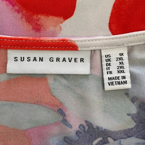 SUSAN GRAVER Floral Liquid Knit Top with Chiffon Sleeves - Picture 4 of 6